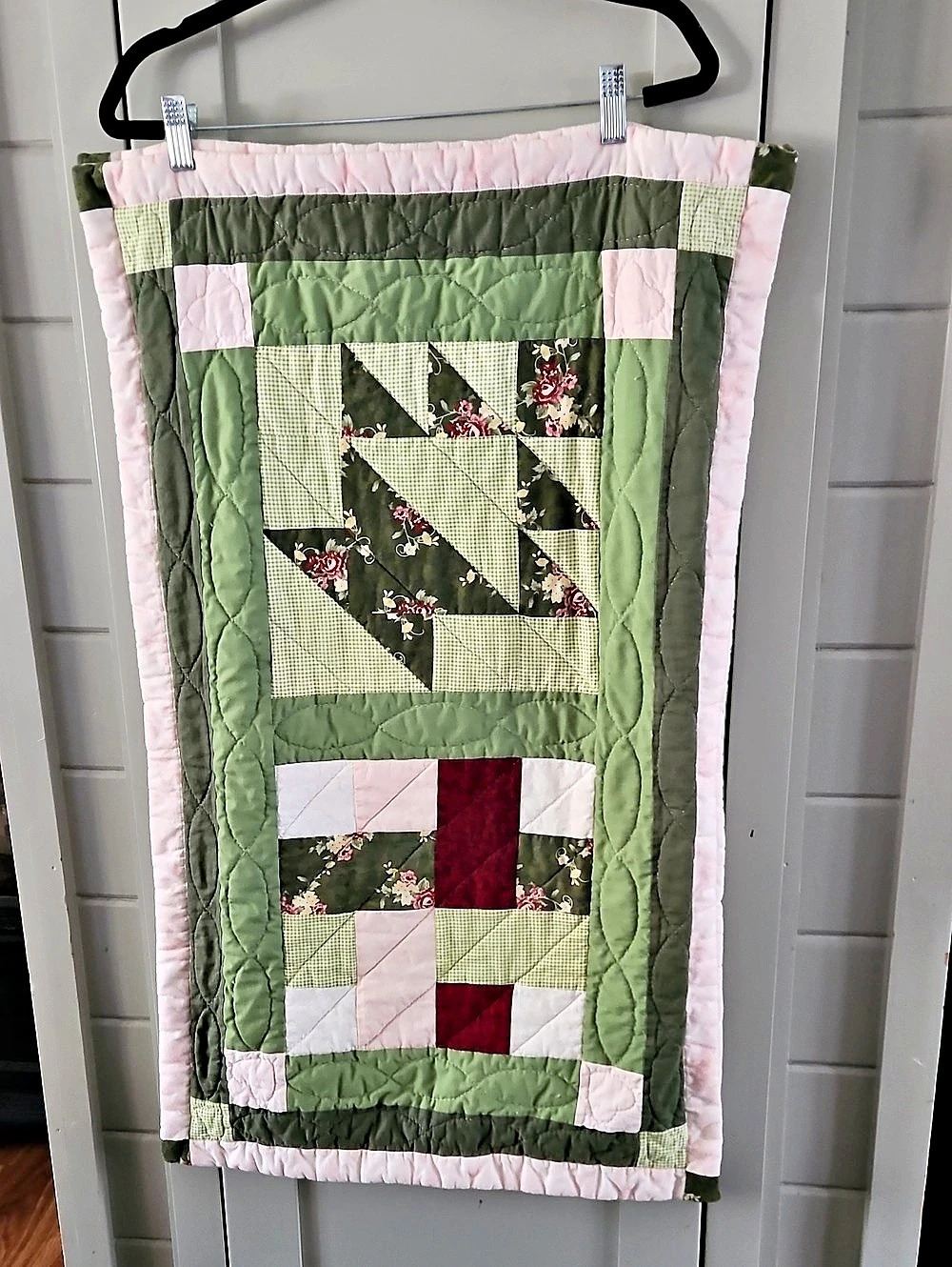 Green & Pink Patchwork Quilted Pillow Shams